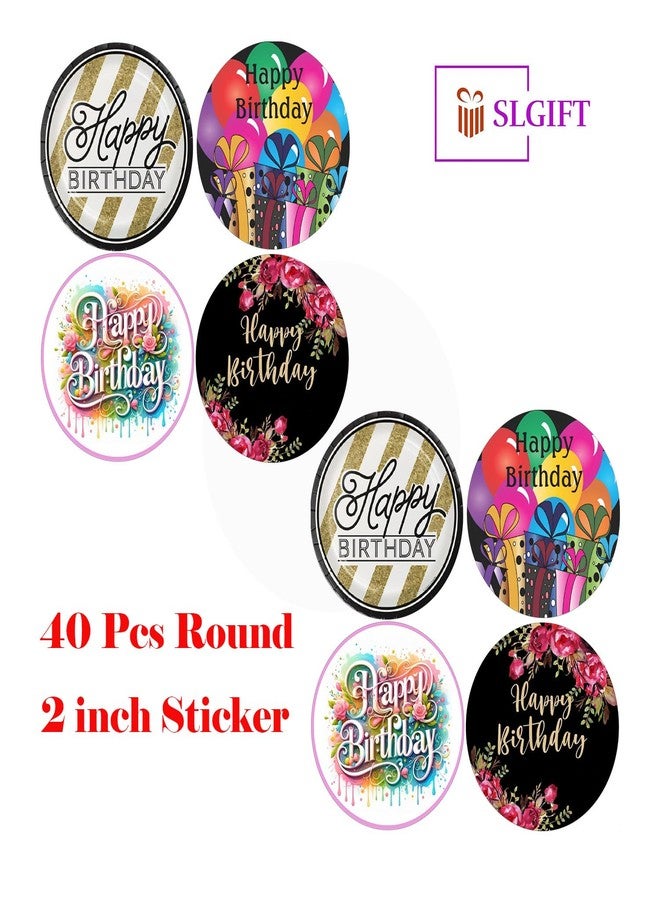 SLGIFT Vinyl Happy Birthday Theme Sticker, Self-Adhesive Vinyl Stickers, 40 Pieces, 2 x 2 Inches Round Sticker, 4 Unique Designs, R197 - Image 4